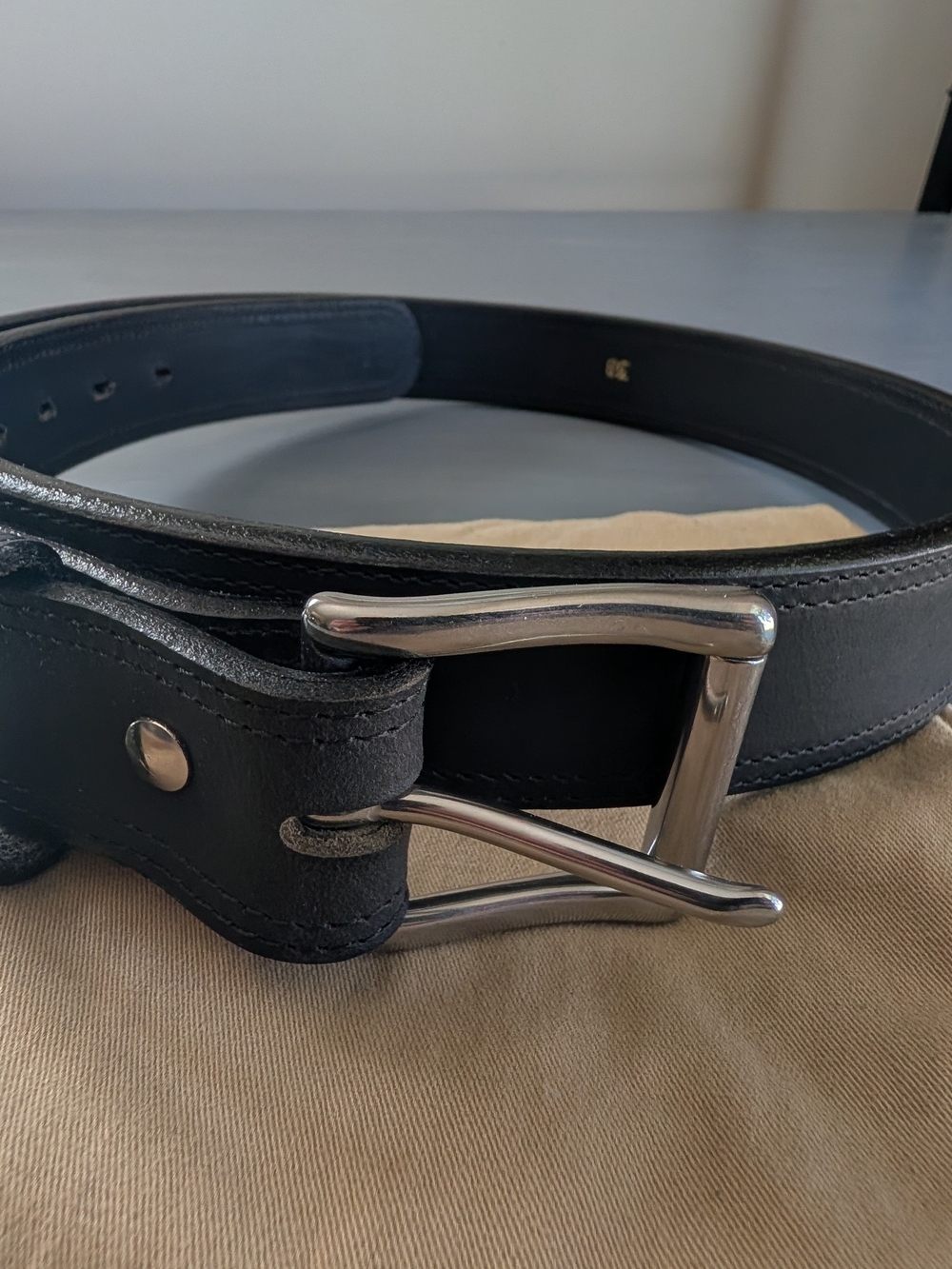 Premium Heavy Black Leather Gun Belt, Silver Buckle, Size 38, 45" Total, see pic